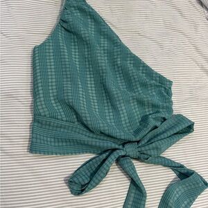 Cider Teal One-Shoulder Top with Tie Accent